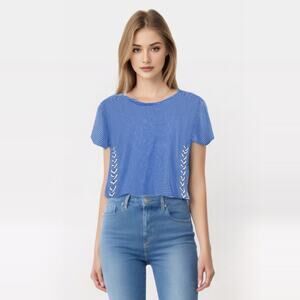 2/$30 J CREW Top Size XS Blue White Stripe Bow Tie Lace Up Sides